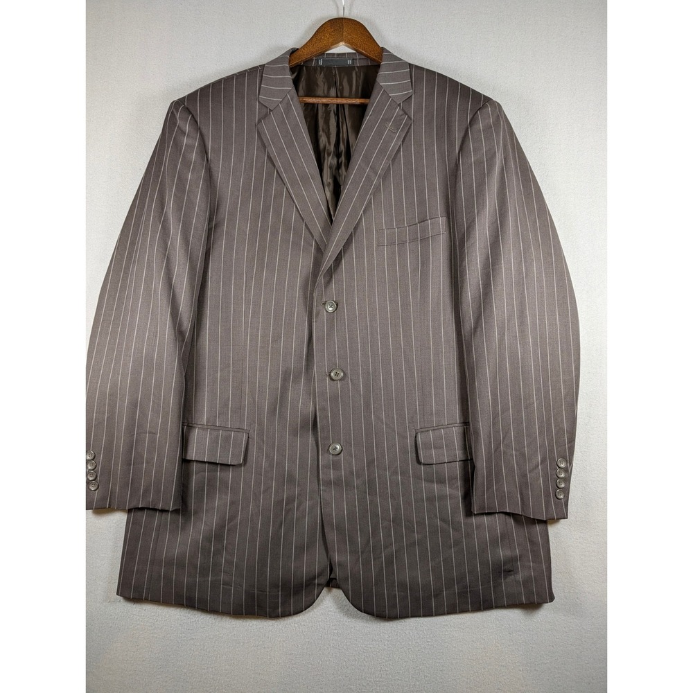 Emanuel Ungaro Mens 50L Brown Pinstripe 100% Wool 3 Button Blazer Sport Coat